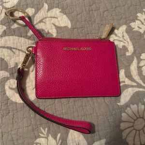 Michael Kors Fuchsia Pink Leather Wristlet Key Pouch with Gold Hardware